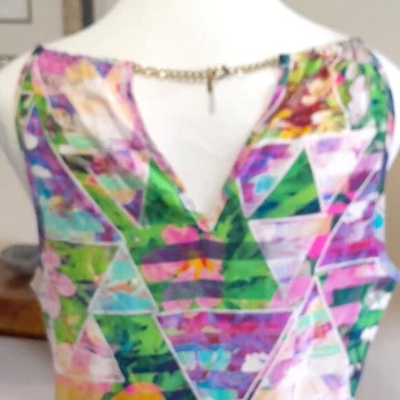 Amanda Uprichard Silk Tank Top Small Geometric Colorful Floral Chain Closure - Picture 3 of 7